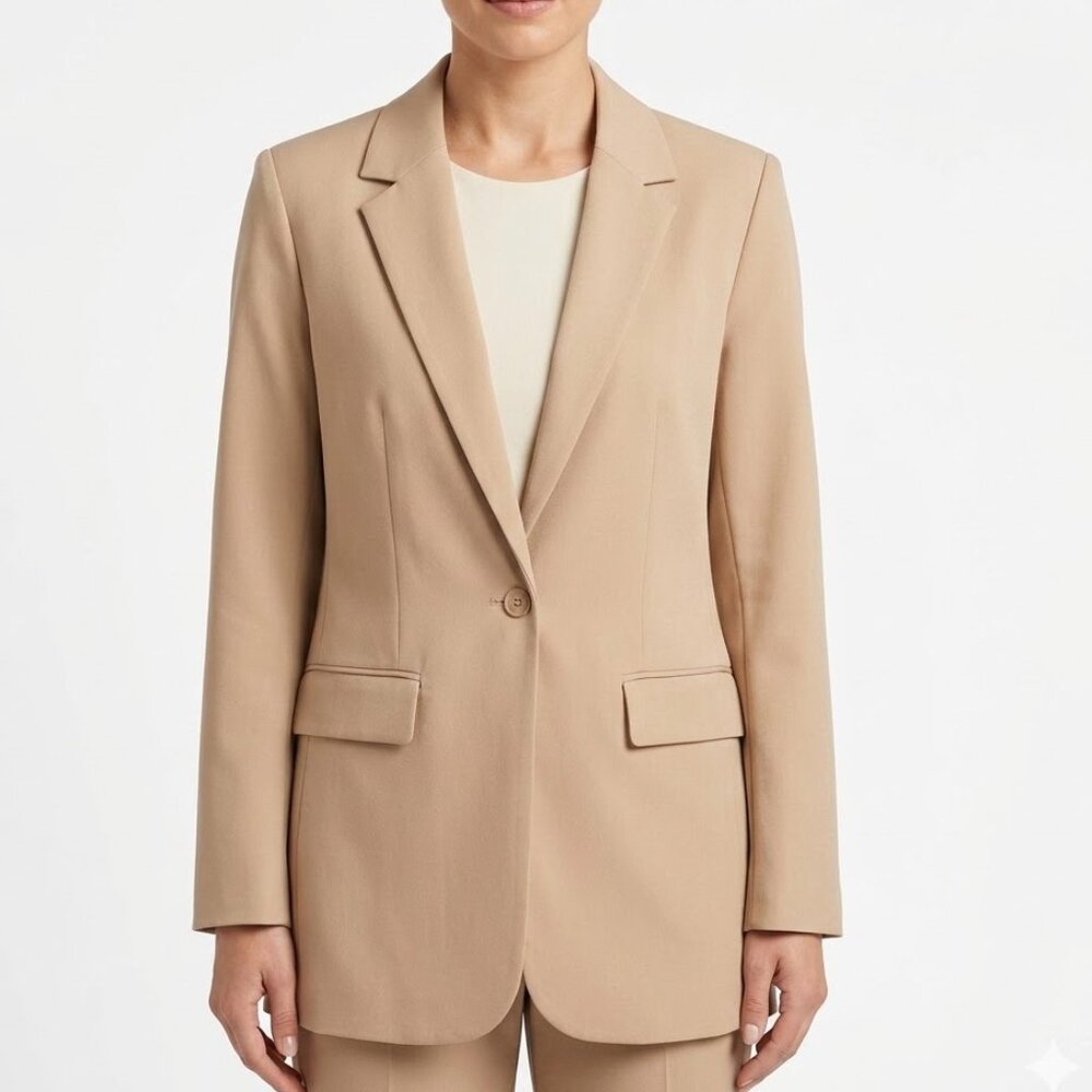 Denim 24/7 Beige Single Button Blazer Jacket 12W Plus Size Office Career Neutral